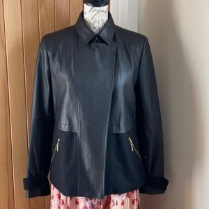 ICB New York, Super Soft Sheepskin Leather & Boiled Wool Jacket W/ Gold Hardware